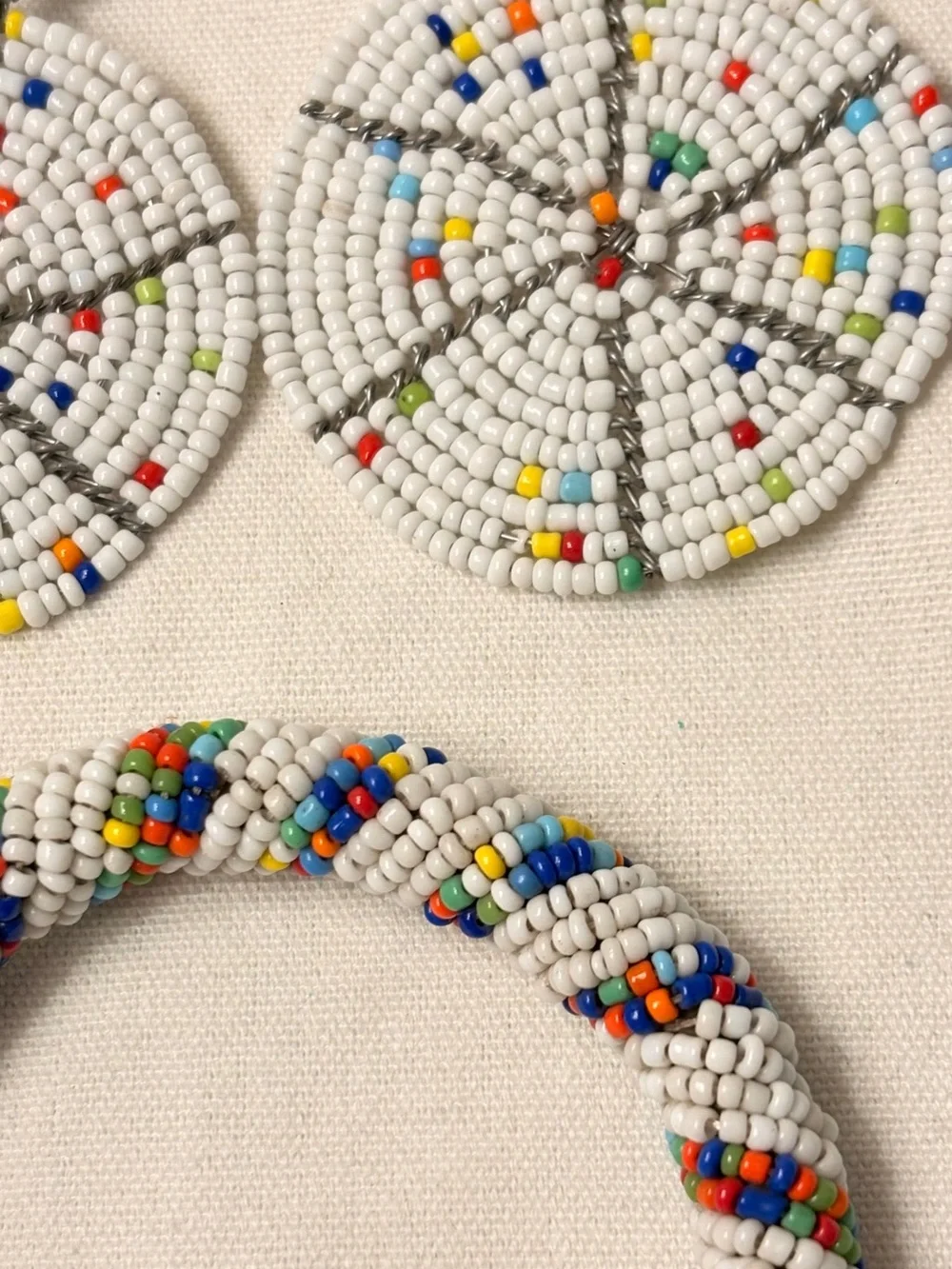 African Maasai Beaded Earrings White Beaded Hoop Earrings & Matching Bangle Set